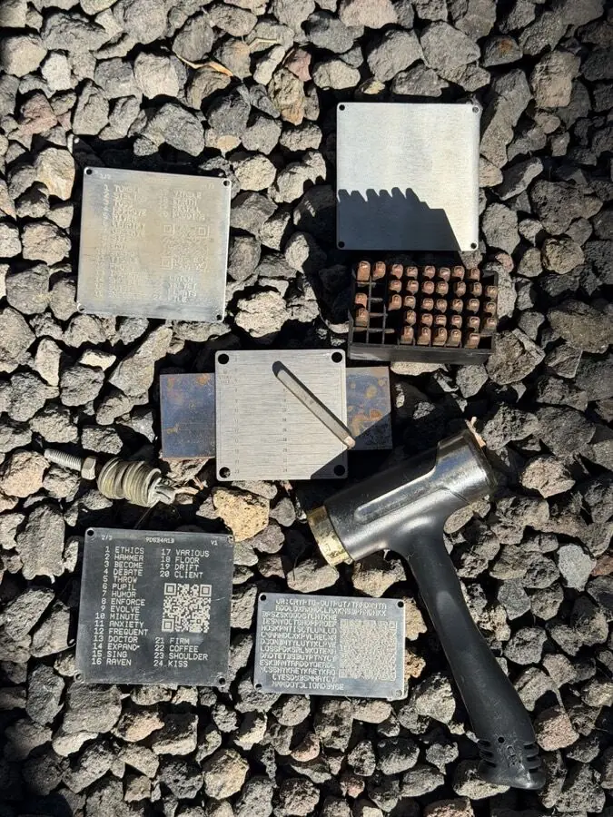 Steel seed backup plates and a stamping kit from a Code Orange workshop