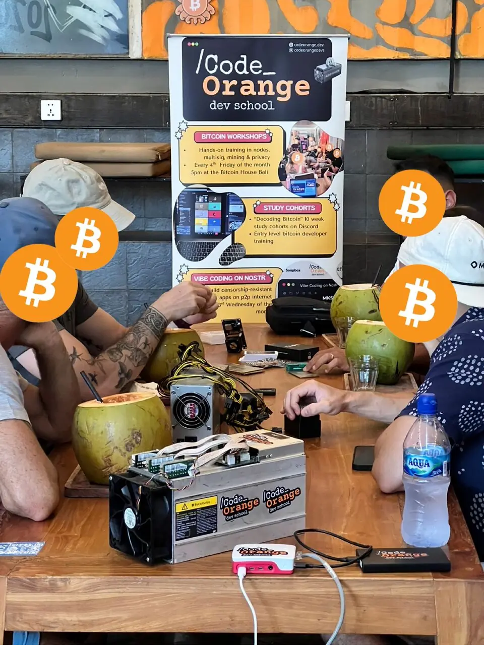 Bitcoin miner components during a hands-on session